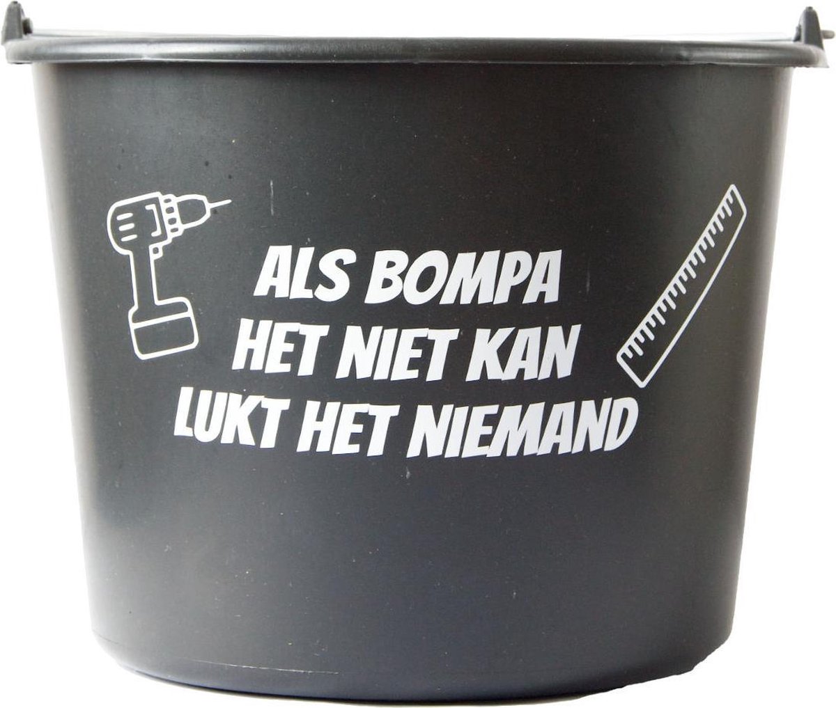 Goedkoopste Cadeau emmer – 12 liter – zwart – met tekst Als bompa het niet kan lukt het niemand