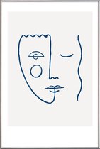 JUNIQE - Poster met kunststof lijst Faces No. 2 -20x30 /Blauw & Wit