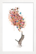 JUNIQE - Poster in houten lijst Catching Butterflies -60x90 /Geel &