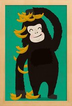 JUNIQE - Poster met houten lijst Gorilla Green -13x18 /Groen & Zwart