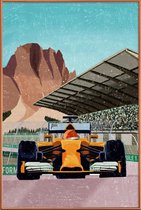 JUNIQE - Poster met kunststof lijst Formule 1 -13x18 /Blauw & Bruin