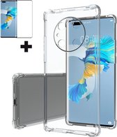 Hoesje + Screenprotector geschikt voor Huawei Mate 40 Pro - Clear Soft Case - Siliconen Back Cover - Shock Proof TPU - Transparant