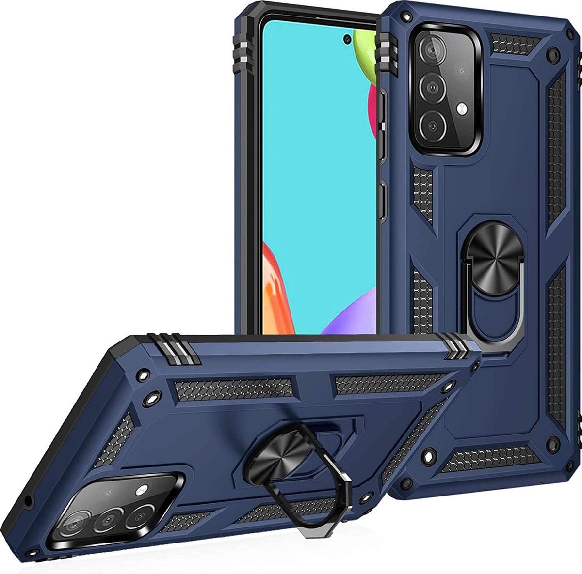 Anti-Shock Hybrid Ring Armor Hoesje Geschikt voor: Samsung Galaxy A72 - blauw