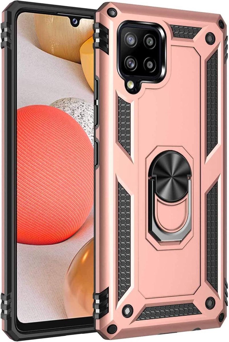 Anti-Shock Hybrid Ring Armor Hoesje Geschikt voor: Samsung Galaxy A42 5G - rose goud