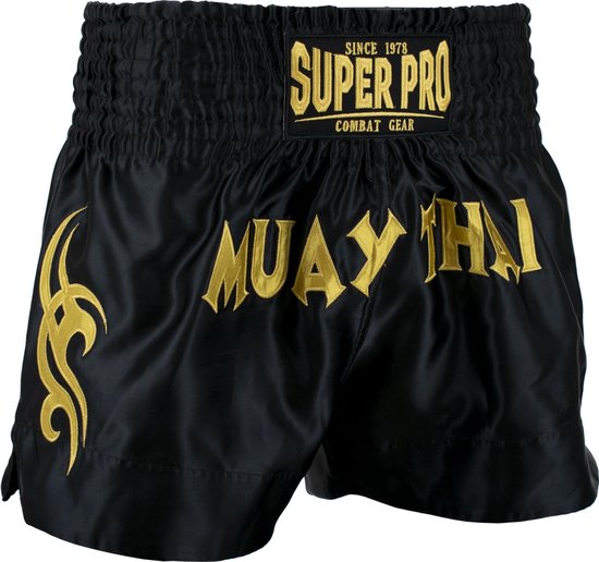 Short de boxe thaï Super Pro Fighter Noir / Or XL