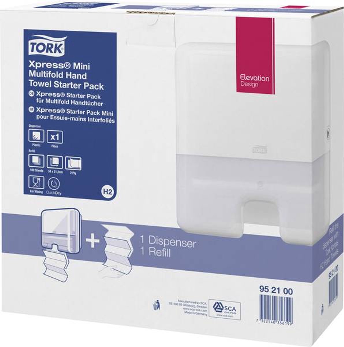 Handdoekdispenser TORK Xpress Starter Pack 952100 Premium Tork H2 (1st dispenser, 1pk refill) (952100)