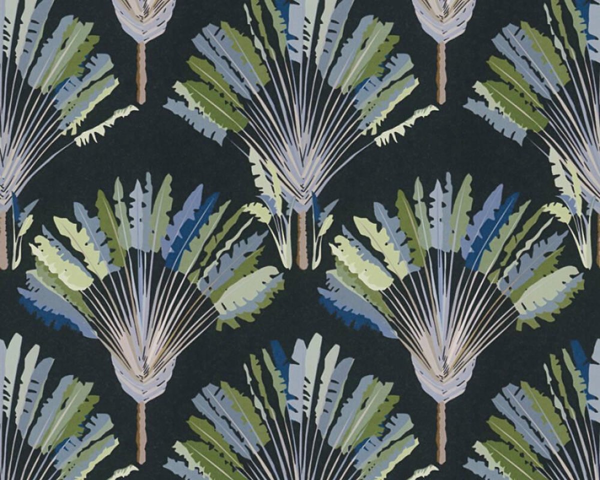 PALMBLADEREN BEHANG | Botanisch - groen zwart blauw - "Architects Paper" A.S. Création Jungle Chic