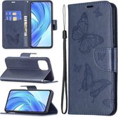 Voor Xiaomi Mi 11 Lite Embossing Twee Vlinders Patroon Horizontale Flip PU Lederen Case met Houder & Kaartsleuf & Portemonnee & Lanyard (Blauw)