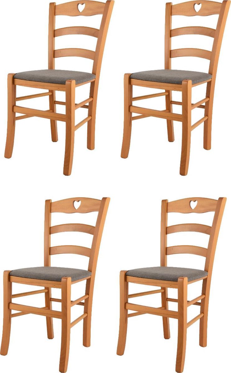 Tommychairs Cuore - Eetkamerstoelen - Set van 4 - Bruin - Stof en Hout