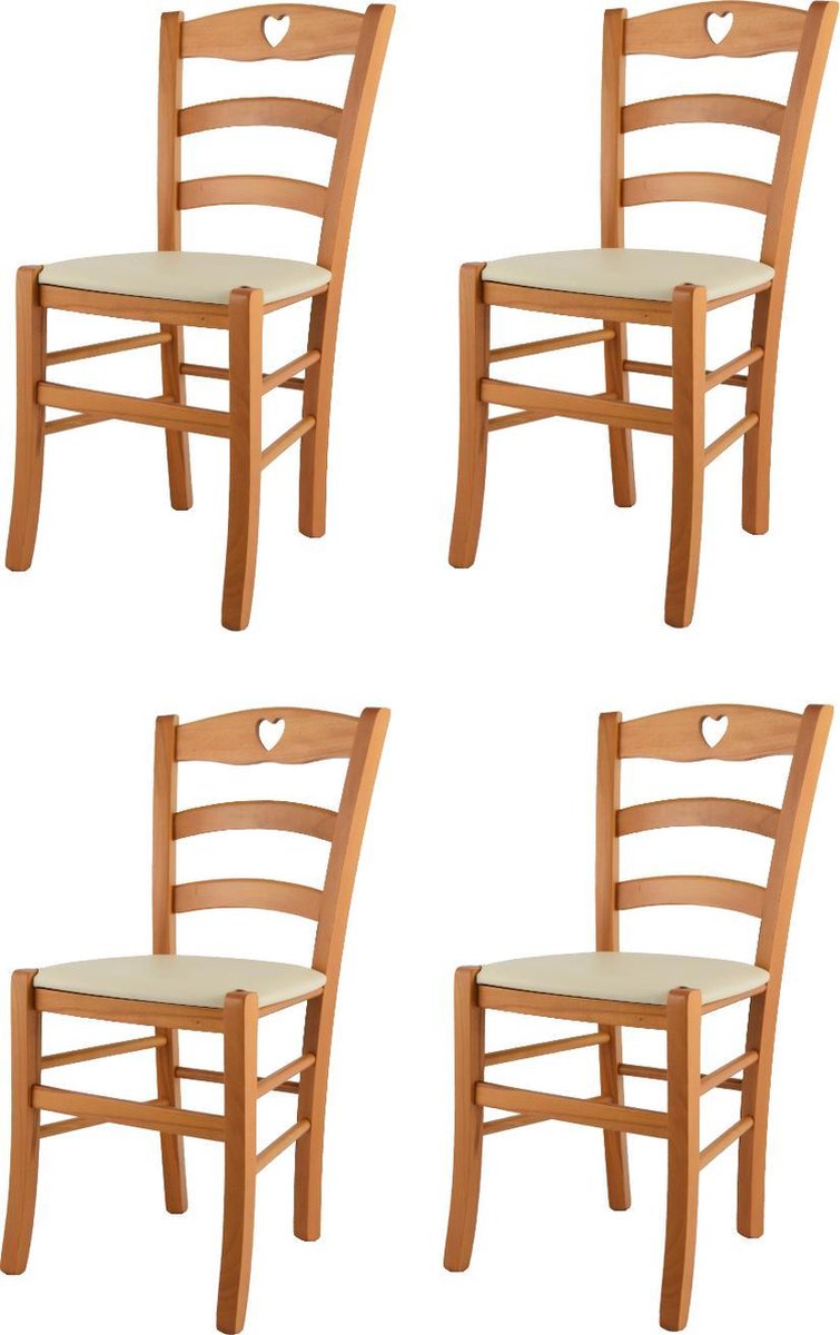 t m c s Tommychairs Cuore - Eetkamerstoelen - Set van 4 - Bruin - Kunstleer en Hout Honing