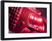 Foto in frame , Rode Boeddha , 120x80cm , rood zwart , Premium print