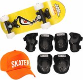 Skateboard set voor kinderen maat L- 9-10 jaar/valbescherming/skater pet/skateboard met print 43 cm oranje/geel