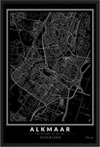 Poster Stad Alkmaar - A4 - 21 x 30 cm - Inclusief lijst (Zwart Aluminium)