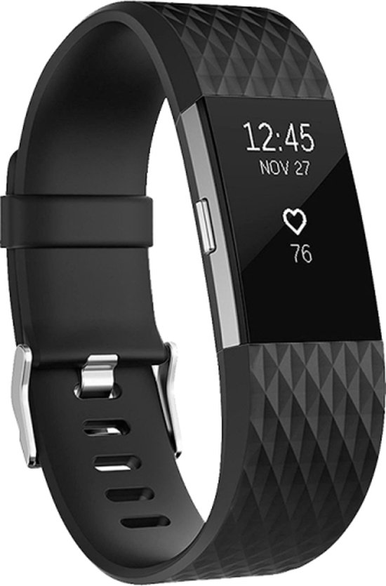 By Qubix - Fitbit Charge 2 bandje - siliconen diamond - Small - Zwart