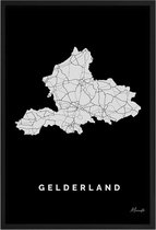 Poster Provincie Gelderland - A4 - 21 x 30 cm - Inclusief lijst (Zwart Aluminium)