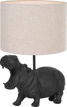 Light & Living Hippo lampenvoet - met bruine kap - nijlpaard - 55 cm hoog - Ø kap 30 cm - zwart