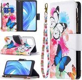 Voor Xiaomi Mi 11 Lite Gekleurd Tekenpatroon Rits Horizontale Flip Lederen Case met Houder & Kaartsleuven & Portemonnee (Twee Vlinders)