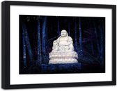 Foto in frame , Boeddha in het bos , 120x80cm , Zwart wit paars , Premium print