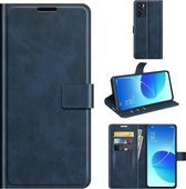 Voor OPPO Reno6 5G Retro Kalf Patroon Gesp Horizontale Flip Lederen Case met Houder & Kaartsleuven & Portemonnee (Blauw)