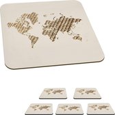 Onderzetters voor glazen - Wereldkaart - Touw - Beige - 10x10 cm - Glasonderzetters - 6 stuks