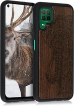 kwmobile telefoonhoesje compatibel met Huawei P40 Lite - Hoesje met bumper in donkerbruin - walnoothout - Olifantenprint design
