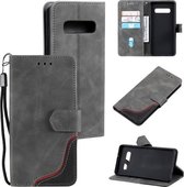 Voor Samsung Galaxy S10 Plus Driekleurige Stiksels Kalf Textuur Horizontale Flip Lederen Case met Houder & Kaartsleuven & Portemonnee (Grijs)