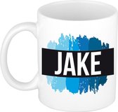 Jake naam cadeau mok / beker met  verfstrepen - Cadeau collega/ vaderdag/ verjaardag of als persoonlijke mok werknemers