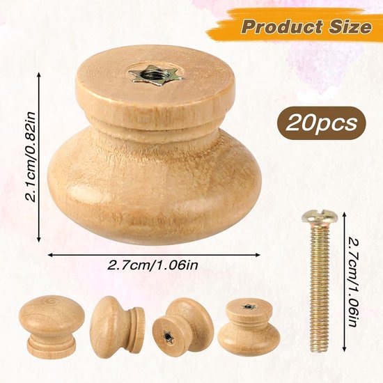 Rickwayy Set van 6 houten kasthandgrepen, diervorm, inclusief schroeven, originele houtkleur, voor kinderkamer, kasten, meubels, dressoir, commode