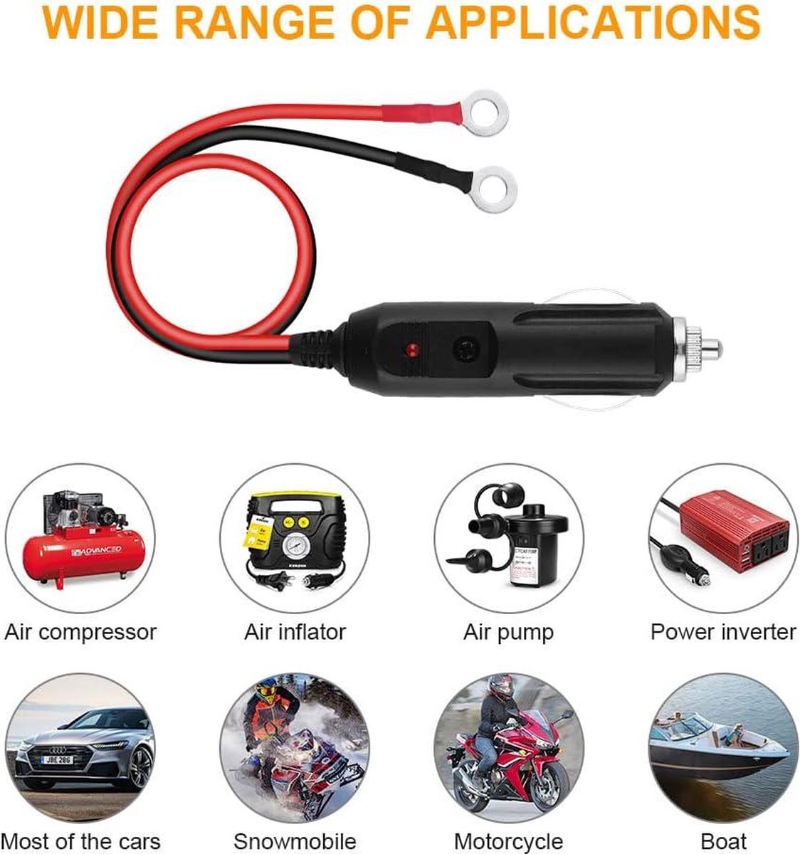Dongge Sigarettenaanstekerstekker met Schakelaar Verlengkabel 12-24 V Universele Stekker met 14 AWG Kabel 30 cm 20 A voor DC Stroomaansluiting in Auto's Boten enz