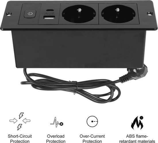 Verzonken stopcontact, 4-voudig, inbouwstekkerdoos met 2 USB, inbouwstopcontact, meervoudig stopcontact, tafelstopcontact met 2 USB C, 2 m kabel, wit Verzonken stopcontact, 4-voudig, inbouwstekkerdoos met 2 USB, inbouwstopcontact, meervoudig stopcontact, tafelstopcontact met 2 USB C, 2 m kabel, wit