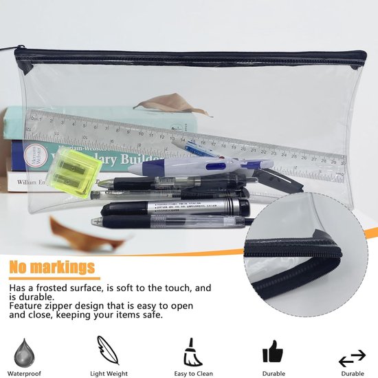 Grote Doorzichtige Potlood Etui met Linialen - 32 cm - Perfect voor School, Kantoor en Reizen — afbeelding 4