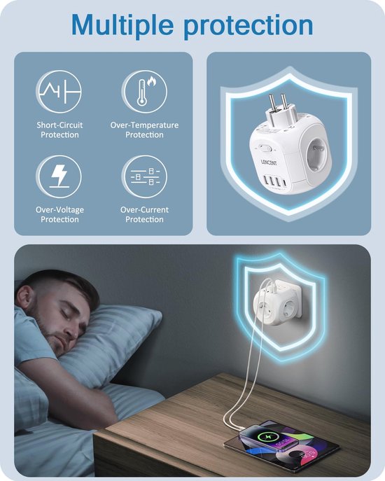 8 In 1 USB Aansluitblok met Stekkerdozen, USB-Oplader en Type-C Poort - Perfect voor Kantoor, Keuken en Woonkamer van Lencent — afbeelding 5