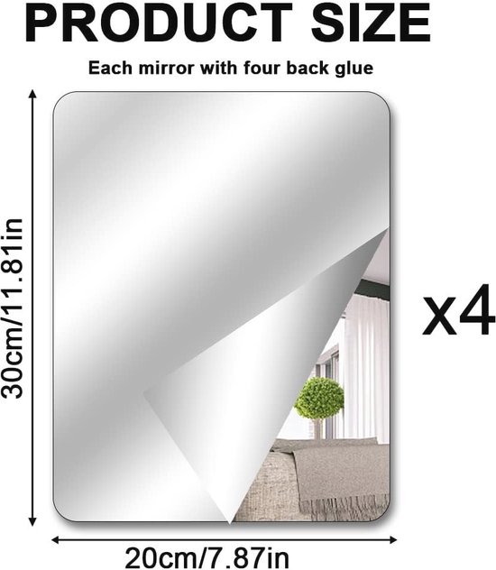 Set de 4 autocollants miroir autocollants - Miroirs Acryl flexibles pour Décoration murale