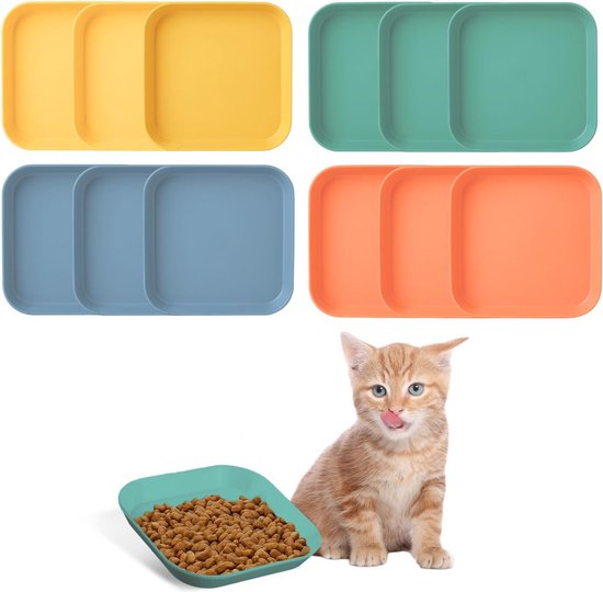 Platte kattenschalen voor het voeren van kittens - set van 4 - geschikt voor kleine