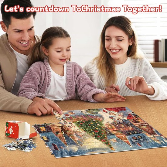 Kerstadventskalender 2023, legpuzzels voor kinderen, 70 x 50 cm, kerstadventskalender puzzels 1008 stukjes, 24 dagen verdeeld in 24 vakjes, aftelkalender met kerstpuzzel voor volwassenen