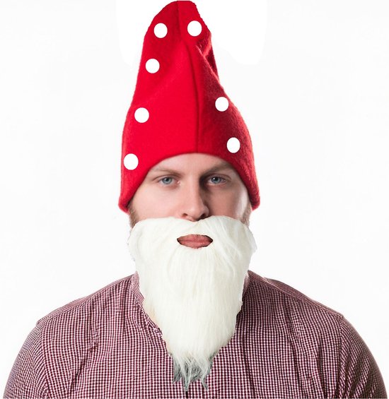 Faram party Kabouters/dwergen verkleedset - kaboutermuts rood - met witte lange baard - voor kinderen