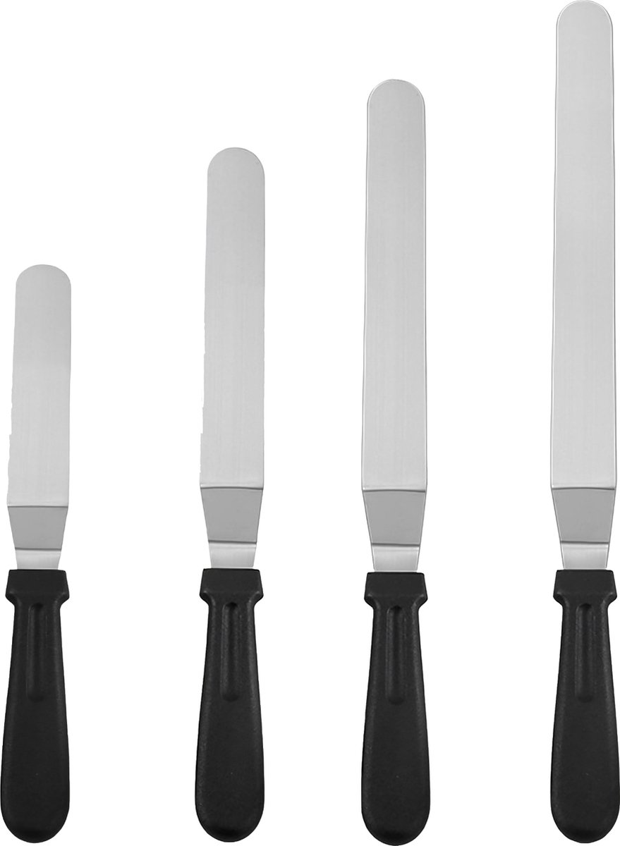 Somstyle Patisserie Set - 4 Stuks - Glaceermes - Paletmes - Spatel voor Taart & Cake - Taartschraper - Zwart