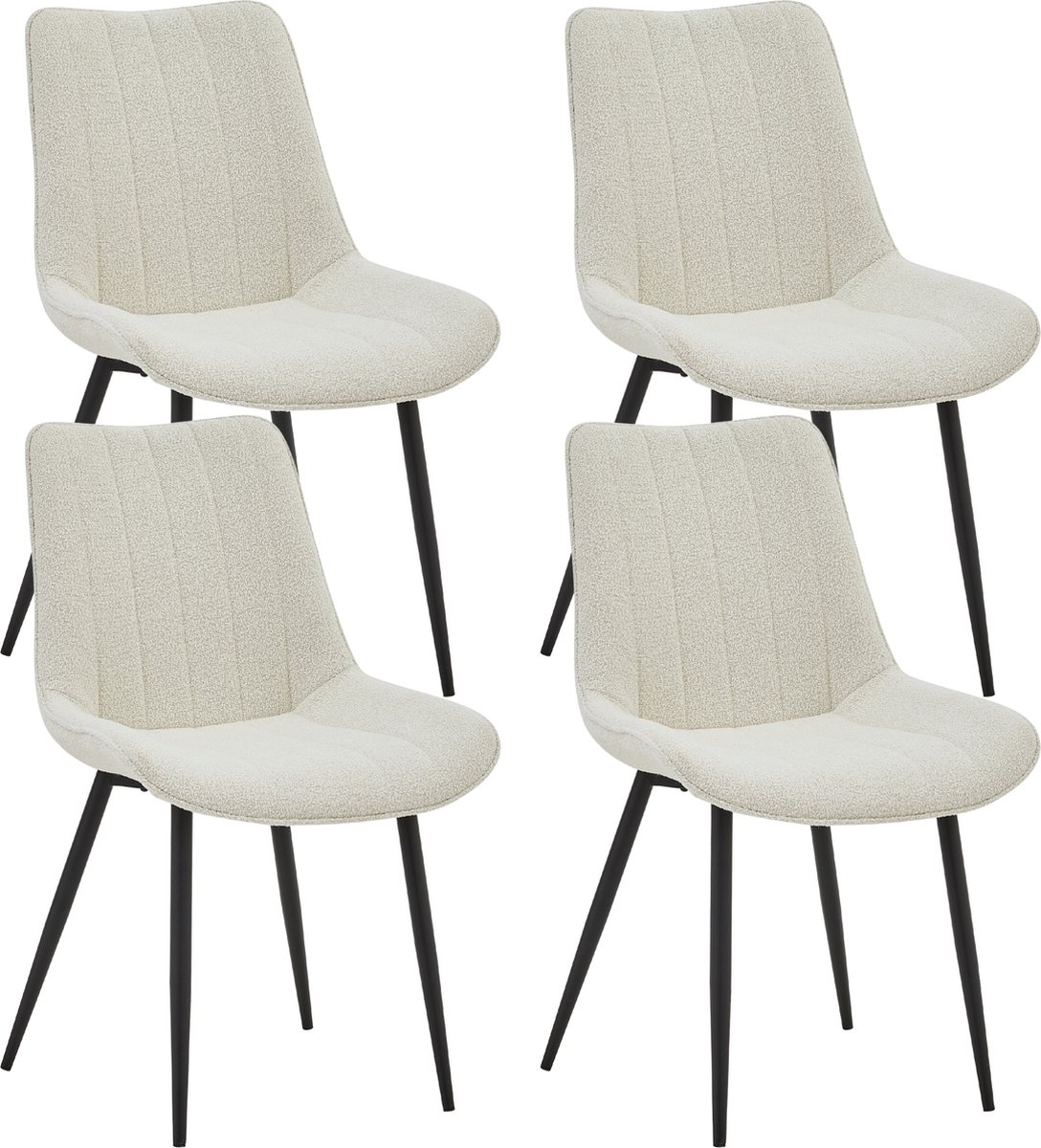 Colenis Verta Eetkamerstoelen - Set Van 4 - Wit - Bouclé stof - Industrieel - Stoelen Licht Beige