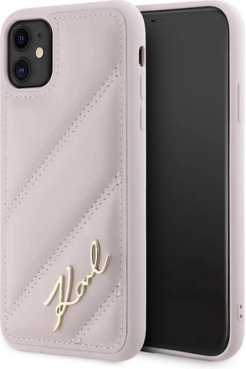 Karl Lagerfeld Diagonal Quilted Script hoesje voor iPhone 11 / Xr - roze