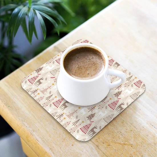 Sous-verres verres pour verres - Sapin de Noël - Rennes - Beige - Motifs - Noël - 10x10 cm - Sous-verres en verre - 6 pièces - Décoration de table de Noël - Décoration de table de Noël - Décoration de table