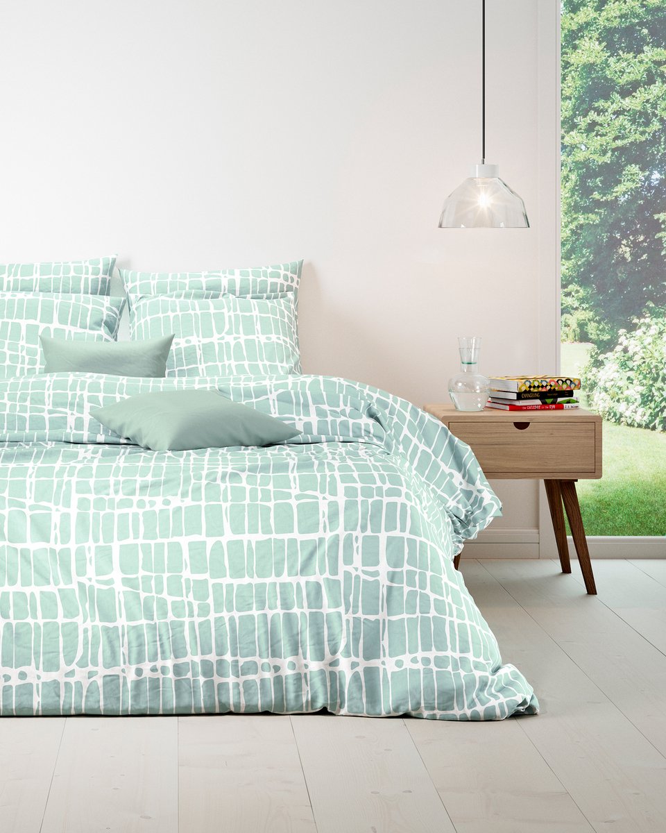 Mistral Home - DEKBEDOVERTREK - katoen renforcé - 260 x 240 cm + 2x 65 x 65 cm - extra breed - natuur - muntgroen