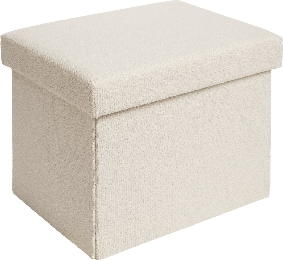 Laleni Bouclé Bankje - met Opbergruimte - Bankje met Opslagruimte - Hocker met Opslag voor Kids - Poef - 41 x 31 cm - Beige