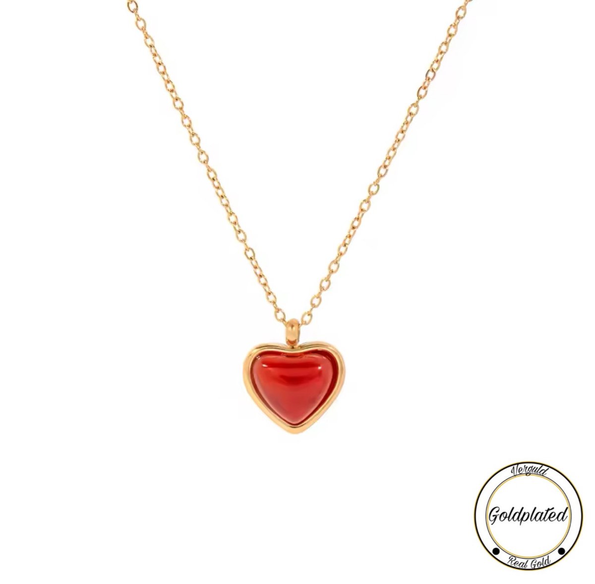 Borasi Rode Agaat Hartje Ketting | Rode Agaat Edelsteen | Goldplated | Koppel Ketting | Cadeau Voor Haar | Dames Sieraden |