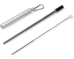 Uitschuifbare Herbruikbare Rietje | 40% OFF Sale | Milieuvriendelijk | Opvouwbare | Case met Sleutelhanger + Schoonmaakborstel | Eco Gift Idea | Roestvrijstaal Rietje | Duurzaam Cadeau | Collapsible Reusable Straw