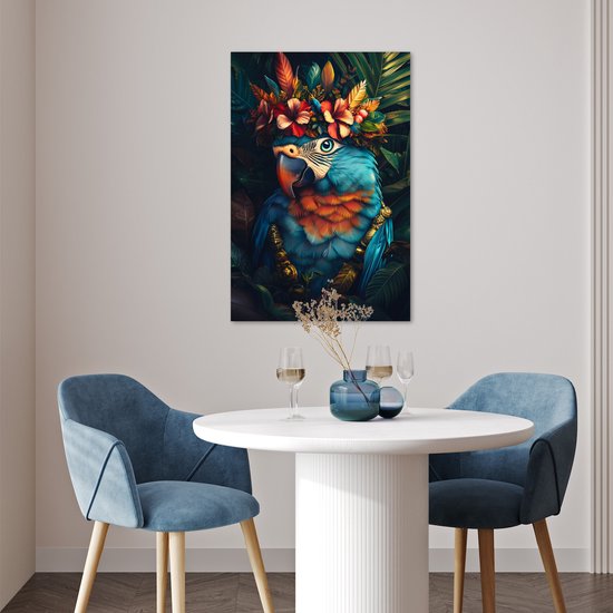 Affiche 60x90 cm - Perroquet - Vogel - Coloré - Fleurs - Feuilles - Posters - Décoration chambre - Décoration murale salon - Décoration murale chambre
