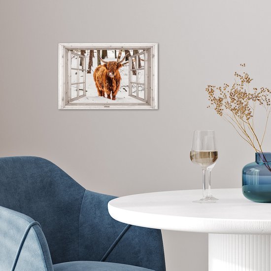 Affiche 30x20 cm - Highlander écossais - Neige - Hiver - Nature - Animal - Vue - Rural - Posters - Décoration de chambre - Décoration murale de salon - Décoration murale de chambre