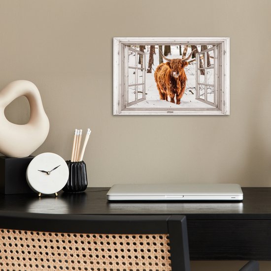 Affiche 30x20 cm - Highlander écossais - Neige - Hiver - Nature - Animal - Vue - Rural - Posters - Décoration de chambre - Décoration murale de salon - Décoration murale de chambre