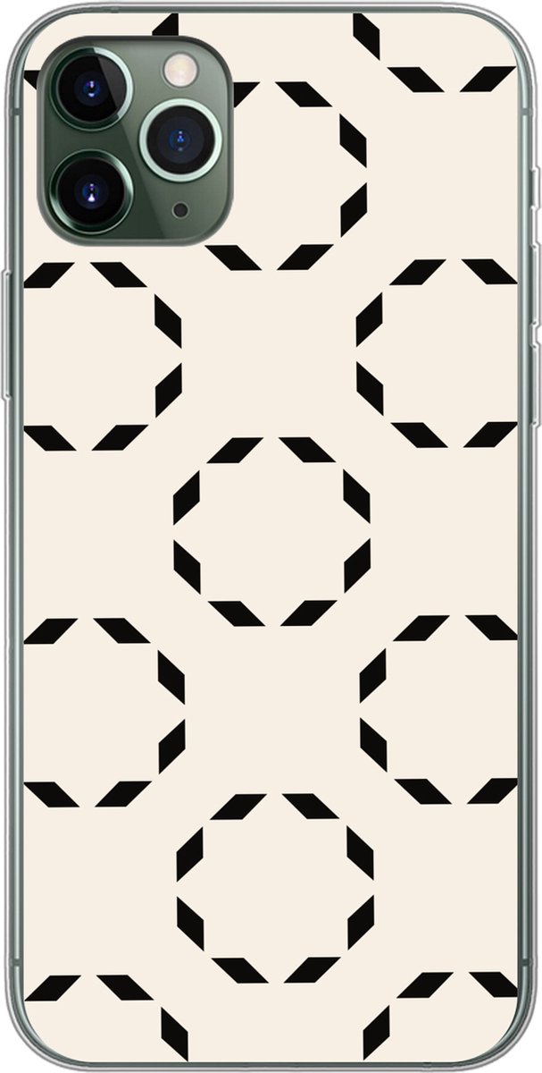 Telefoonhoesje Geschikt voor iPhone 11 Pro Max hoesje - Cirkels - Patroon - Zwart - Beige - Abstract - Siliconen Telefoonhoesje Telefoonhoesje