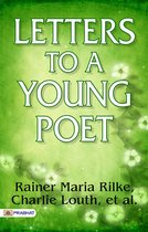 Boek kaft met de titel "LETTERS TO A YOUNG POET" in witte letters op een groene, sprankelende achtergrond met bloemen.