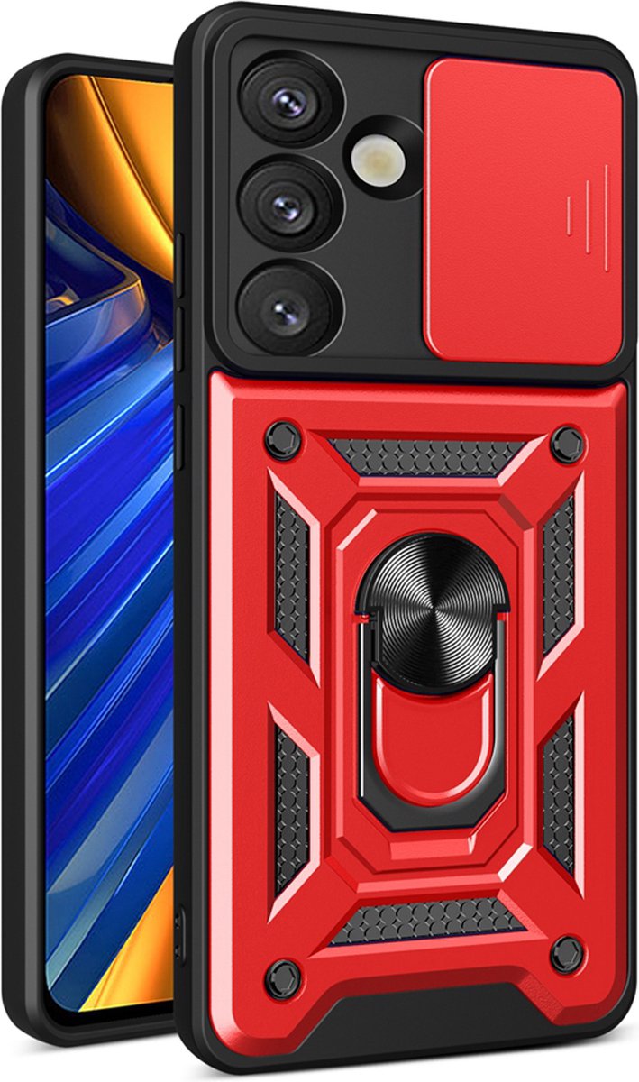 MobyDefend Hoesje - Geschikt voor Samsung Galaxy S25 - Pantsercase Met Draaibare Ring - Rood